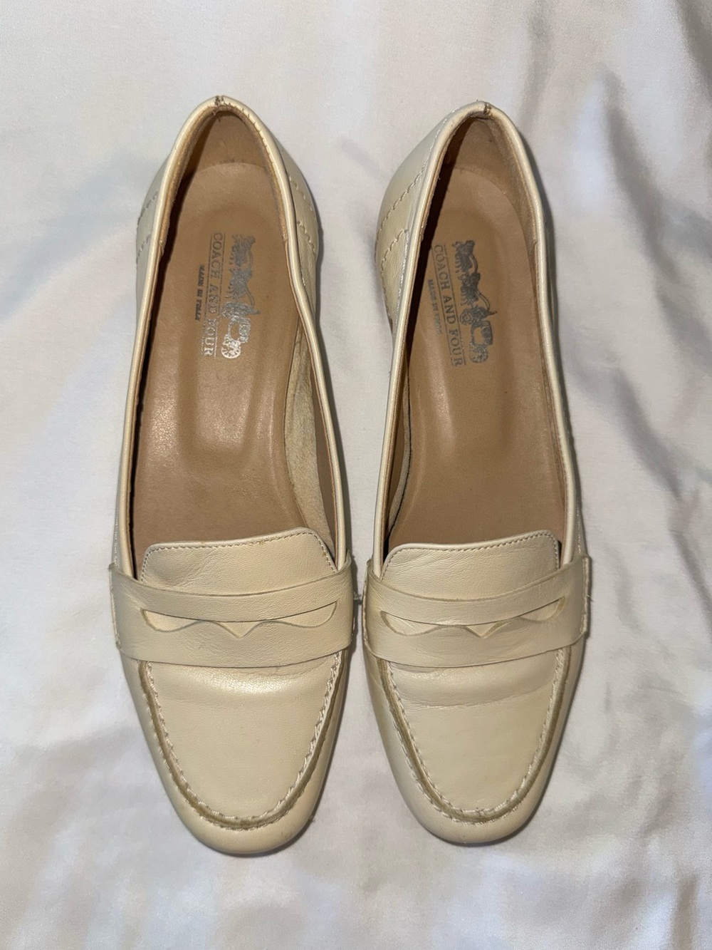 Coach and Four Cream Leather Penny Loafers